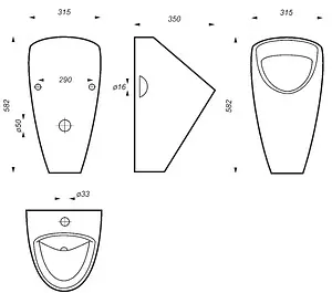 Писсуар с внешним подводом воды Sanita Luxe Long белый PS/Long/Mech/WHT.G/S1, 2