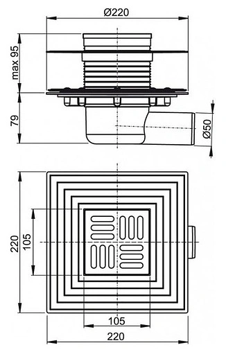 Трап горизонтальный Set AlcaPlast 100x100мм APV1324