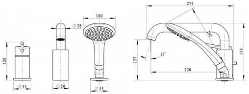 Смеситель на борт ванны на 3 отверстия Bravat Angel хром F5172217CP-1-RUS
