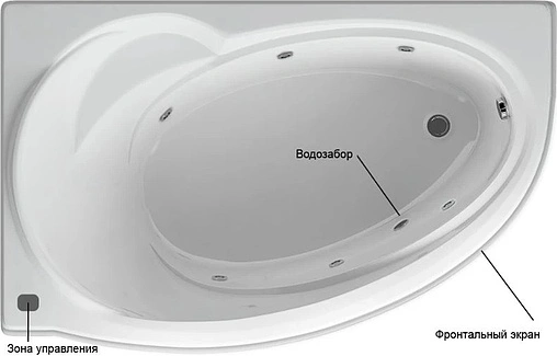 Ванна акриловая с гидромассажем Aquatek Бетта 160x97 L с фронтальной панелью с каркасом (разборный), с гидромассажем (пневмоуправление) BET160-0000006