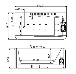 Ванна акриловая с гидромассажем Gemy 172x91 G9225 K, 2