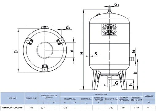 Расширительный бак Stout 18л 5 бар STH-0004-000018