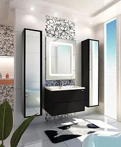 Шкаф-пенал подвесной Aquaton Римини 35 зеркало/чёрный 1A134603RN950 Шкаф-пенал подвесной Aquaton Римини 35 зеркало/чёрный 1A134603RN950, 5