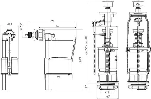 Комплект арматуры для бачка однорежимный ½&quot; пластик боковой Ани Пласт Эконом WC6050M