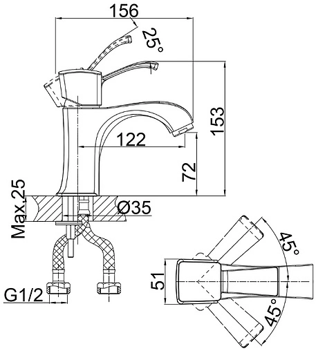 Смеситель для раковины D&amp;K Rhein Bach хром DA1472101