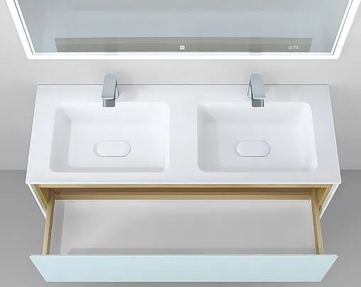 Тумба под умывальник подвесная Jorno Glass 120 белый/дуб сонома Gla.01.122/P/W