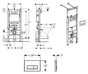 Инсталляция для подвесного унитаза Set 3 в 1 Geberit Duofix Plattenbau 458.125.11.1 с кнопкой Delta 51 белый глянцевый Инсталляция для подвесного унитаза Set 3 в 1 Geberit Duofix Plattenbau 458.125.11.1 с кнопкой Delta 51 белый глянцевый, 3