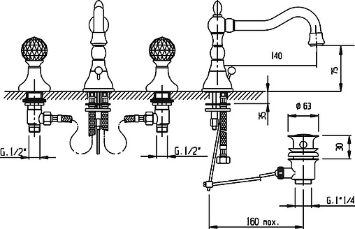 Смеситель для раковины Cezares Atlantis бронза ATLANTIS-BLS2-02-Sw