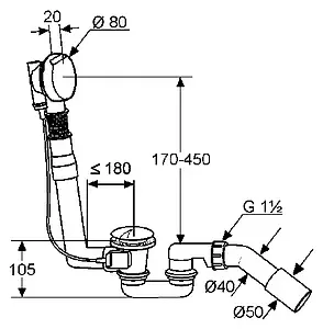 Слив-перелив для ванны Kludi Rotexa 2000 хром 2140605-00 Слив-перелив для ванны Kludi Rotexa 2000 хром 2140605-00, 2