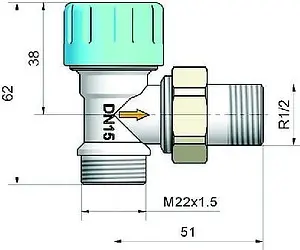 Вентиль терморегулирующий угловой ½" в/н Schlosser Standard 601200005 Вентиль терморегулирующий угловой ½" в/н Schlosser Standard 601200005, 2