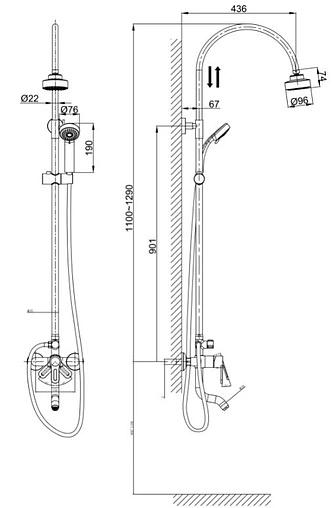 Душевая система со смесителем для ванны D&amp;K Rhein.Paulinus хром DA1353701C11