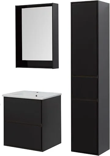 Тумба-умывальник подвесная Aquanet Милан 60 чёрный глянец 00269306+00254363