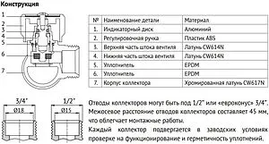 Коллектор регулирующий проходной 3 отвода ¾&quot;в/н x ½&quot;н Uni-fitt 414C3230, 3