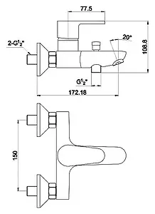 Смеситель для ванны Timo Supra хром 1414Y Смеситель для ванны Timo Supra хром 1414Y, 2