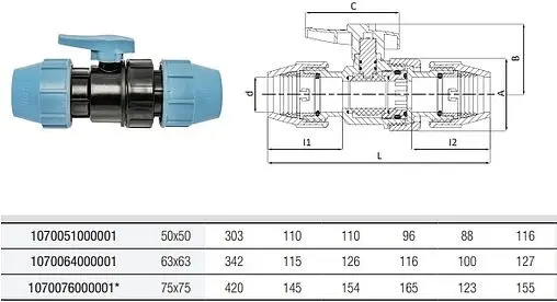 Кран шаровый с американкой для пнд трубы 50мм x 50мм Unidelta 1070051000001