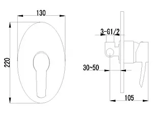 Смеситель для душа скрытого монтажа Lemark Atlantiss хром LM3223C, 2