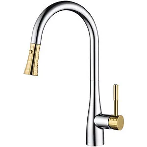 Смеситель для кухни с выдвижным изливом D&K Rhein Schiller хром/золото DA1462504A, 1