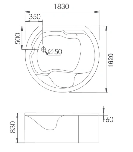 Ванна акриловая отдельностоящая с гидромассажем Gemy 183x162 G9063 O