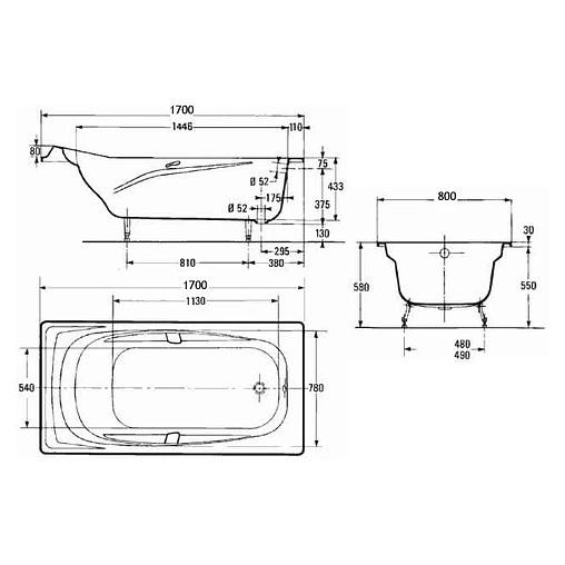 Ванна чугунная Jacob Delafon Repos 170x80 E2918-00