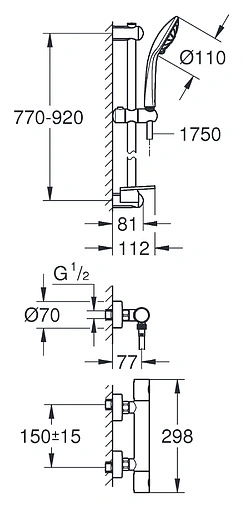 Душевая стойка с термостатом Grohe Grohtherm 1000 Cosmopolitan хром 34321002
