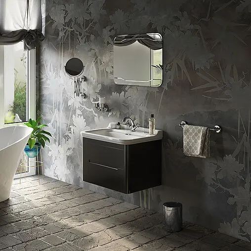 Тумба-умывальник Kerasan Waldorf 80 Nero matt 925631+4141K1bi/cr*1