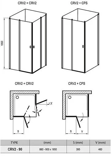 Душевая дверь 900мм прозрачное стекло Ravak Chrome CRV2-90 1QV70100Z1