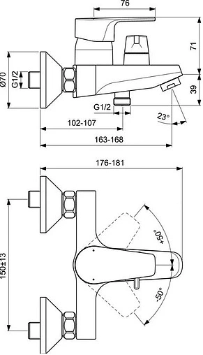 Смеситель для ванны Ideal Standard Ceraline D чёрный матовый/хром BC494U8