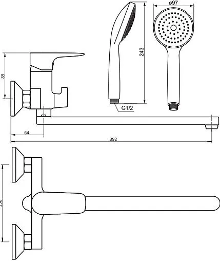 Смеситель для ванны с длинным изливом Damixa Origin Evo хром 789500000