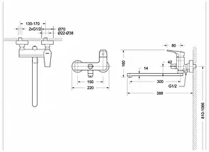 Смеситель для ванны с длинным изливом Bravat Vega хром F6119177CP-01L, 2