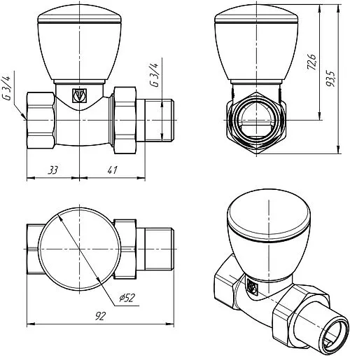 Вентиль регулирующий прямой ¾&quot; в/н Valtec VT.008.N.05