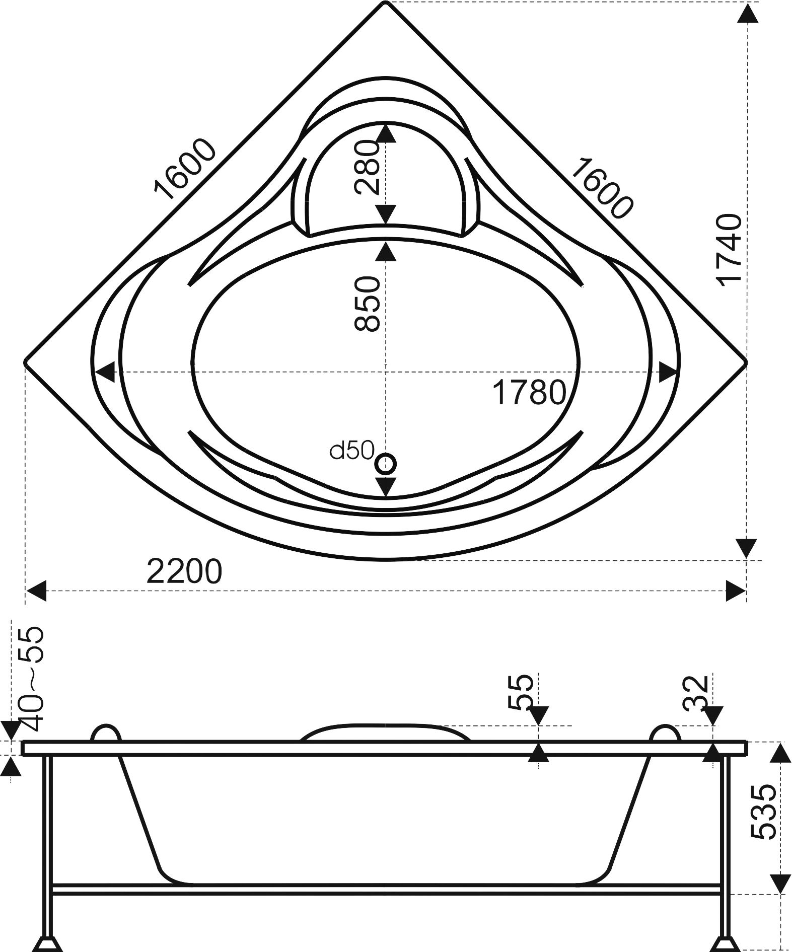Ванна акриловая Bas Мега 160x160 В00024 Ванна акриловая Bas Мега 160x160 В00024