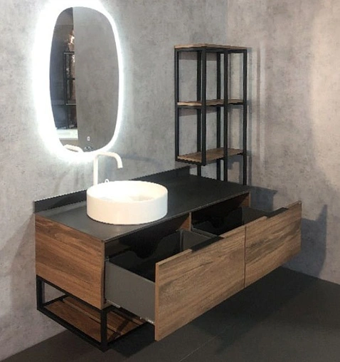 Тумба-умывальник подвесная Comforty Порто 120-1 дуб тёмно-коричневый/чёрный 00-00000828CF