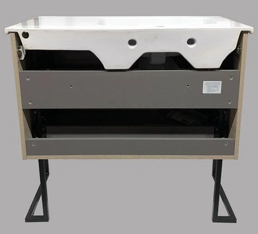 Тумба-умывальник напольная Comforty Дюссельдорф 90 дуб дымчатый/чёрный 00-00004093CF Тумба-умывальник напольная Comforty Дюссельдорф 90 дуб дымчатый/чёрный 00-00004093CF