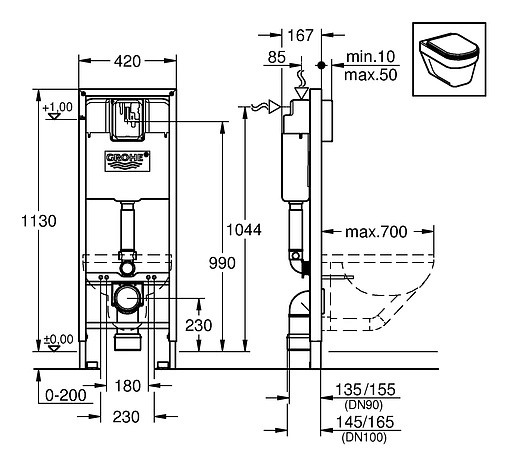 Инсталляция для подвесного унитаза Grohe Rapid SL 38713001