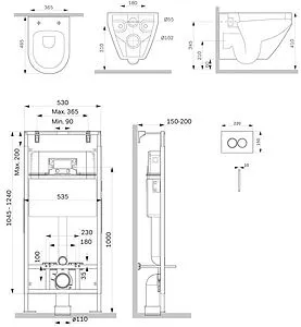 Комплект 6 в 1 Am.Pm Spirit 2.0 FlashClean IS100101.701700 с кнопкой белый глянцевый, 2
