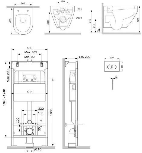 Комплект 6 в 1 Am.Pm Spirit 2.0 FlashClean IS100101.701700 с кнопкой белый глянцевый