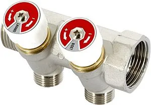 Коллектор регулирующий проходной 2 отвода 1"в/н x ½"н Uni-fitt 405N4220 Коллектор регулирующий проходной 2 отвода 1"в/н x ½"н Uni-fitt 405N4220, 1