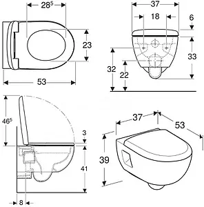 Комплект 5 в 1 Geberit Renova Rimfree 500.103.DW.R с кнопкой Delta 51 115.105.DW.1 черный глянцевый Комплект 5 в 1 Geberit Renova Rimfree 500.103.DW.R с кнопкой Delta 51 115.105.DW.1 черный глянцевый, 3