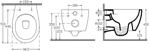 Комплект 5 в 1 Sanit INEO PLUS 90.733.00..S004+16.751.82..0000+10AR02007SV+40D40200I с кнопкой 16.751.82..0000 черный матовый