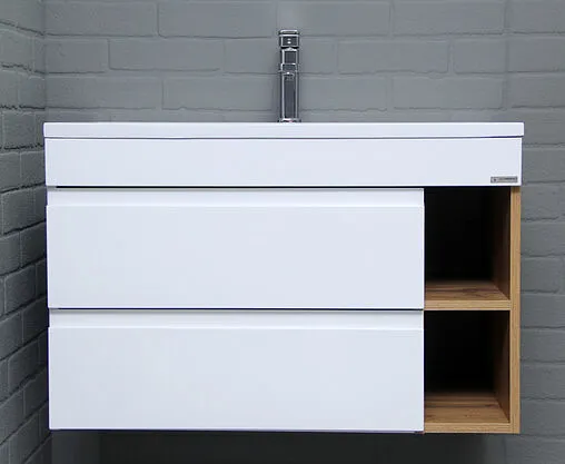 Тумба-умывальник подвесной Домино Frost 80 белый/дуб вотан DF3402T+4670142930273