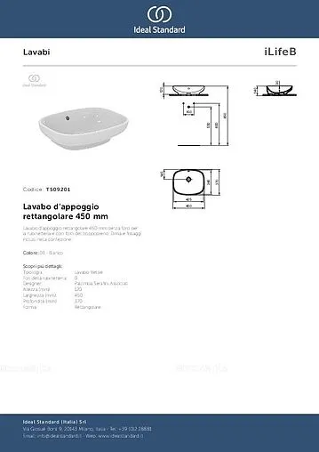 Раковина Ideal Standard i.Life B 45 белый T509201