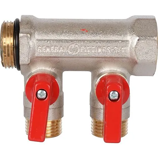 Коллектор запорный проходной 2 отвода красный ¾&quot;в/н x ½&quot;н Stout SMB 6210 341202