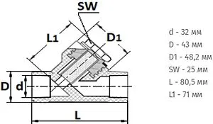 Фильтр угловой сетчатый 32мм в/в Политэк 9100303201 Фильтр угловой сетчатый 32мм в/в Политэк 9100303201, 2