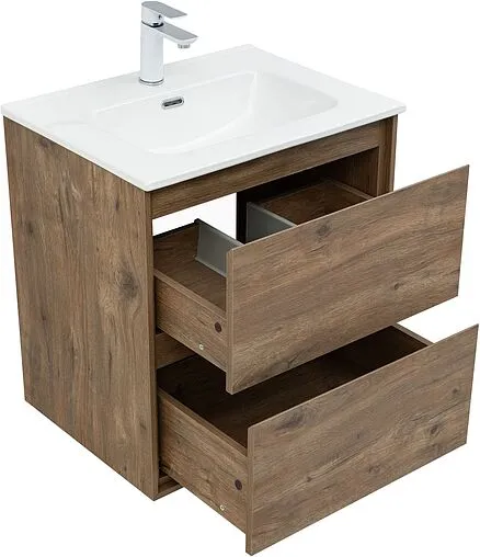 Тумба-умывальник подвесная Aquanet Милан 60 дуб рустикальный 00336377+00254363