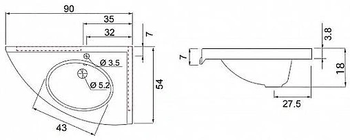 Раковина Aquanet Ибис 90 R белый 00158989