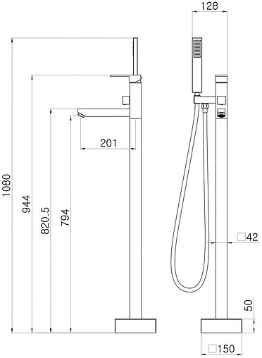 Смеситель для ванны напольный Swedbe Spira хром 4007
