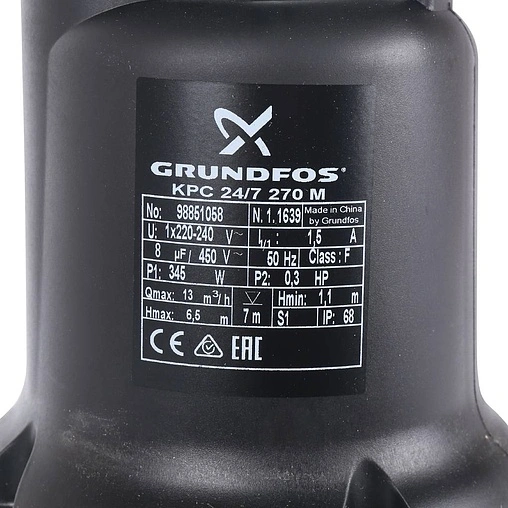 Насос дренажный Q=13м³/ч H=6.5м Grundfos KPC 24/7 270 98851058 Насос дренажный Q=13м³/ч H=6.5м Grundfos KPC 24/7 270 98851058