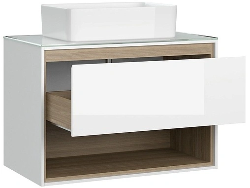 Тумба-умывальник подвесная Cersanit Louna 80 белый/дуб Эврика SP-SZ-LOU80-BL/Wh+