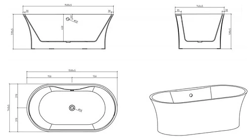 Ванна акриловая отдельностоящая BelBagno 150x80 BB201-1500-800
