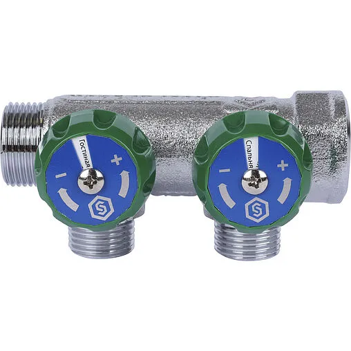 Коллектор регулирующий проходной 2 отвода ¾&quot;в/н x ½&quot;н Stout SMB-6849-341202